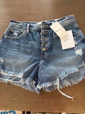 KanCan Light Blue Distressed Frayed Hem Denim Shorts